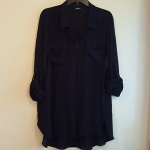 ANA Navy tunic sheer casual blouse 2X
